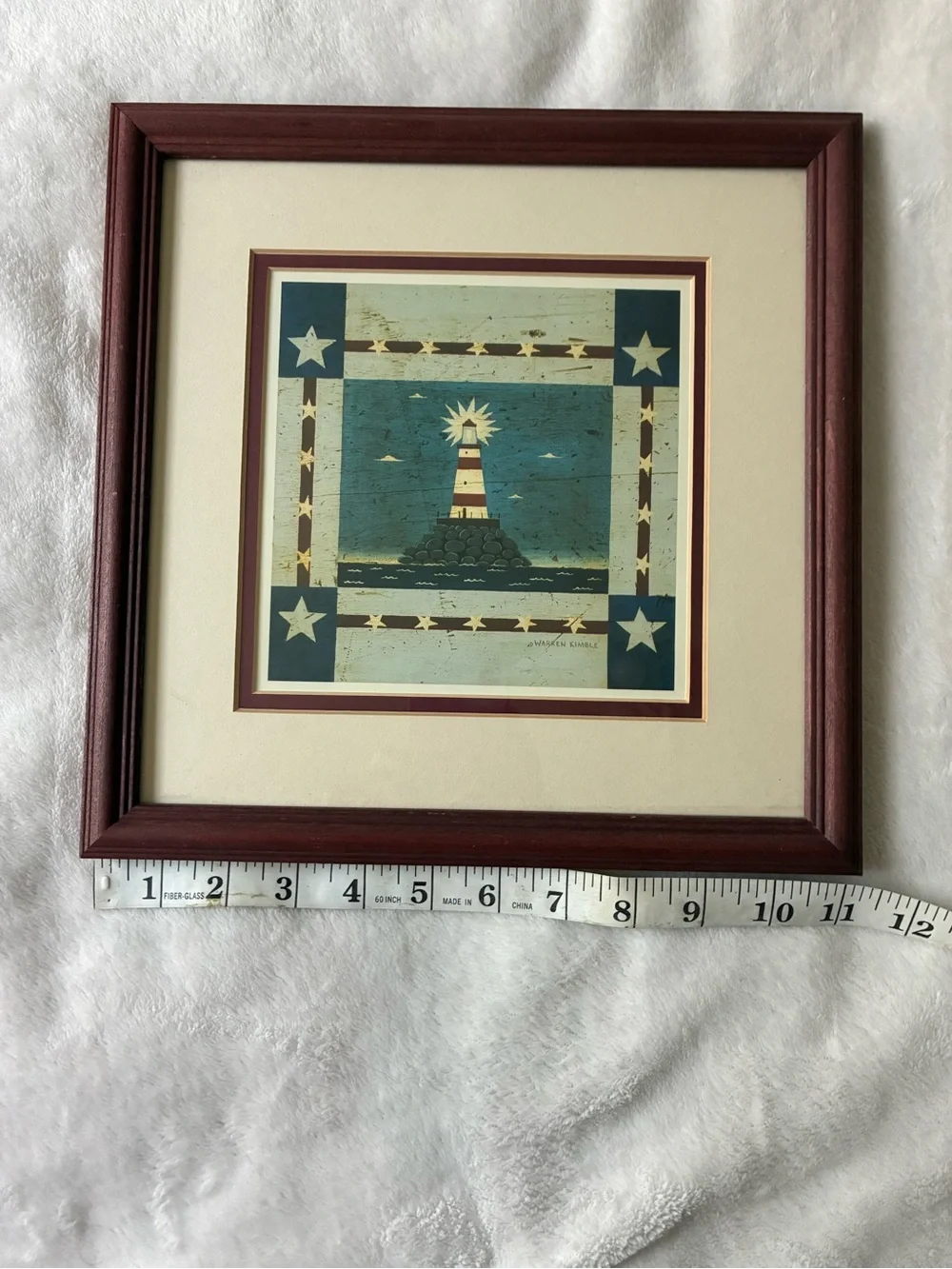Framed Nautical Lighthouse Wall Art - Blue and Brown